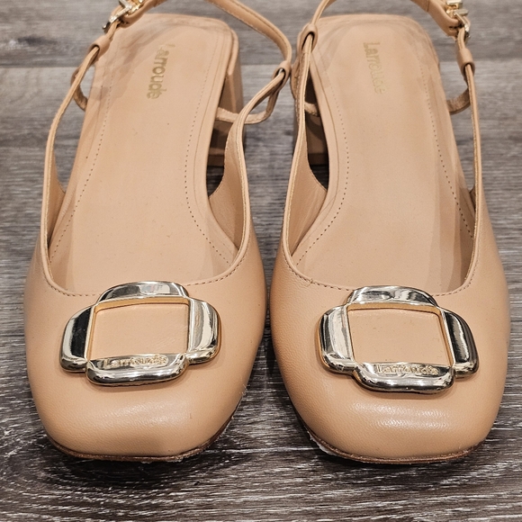 Larroude Slingback Block Heel Nude Leather Pumps Maria Tan Sz 7 - Picture 8 of 16